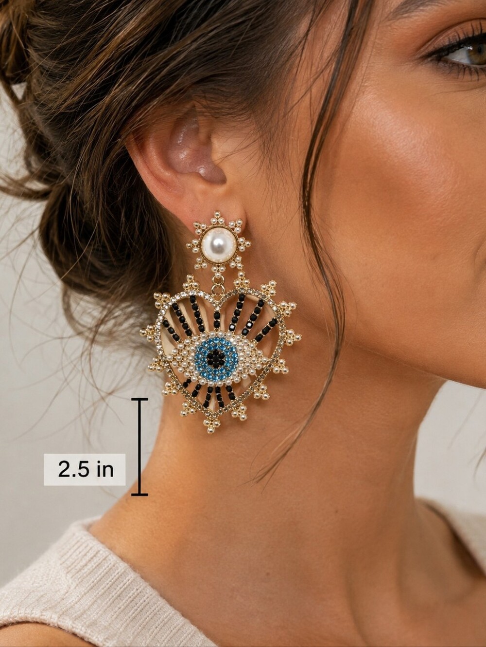 NWT Koko & Lola Lexi Black Swarovski Encrusted Heart &‎ Eye Statement Earrings